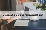 广东惠州麻将做牌视频（惠州麻将经验分享）